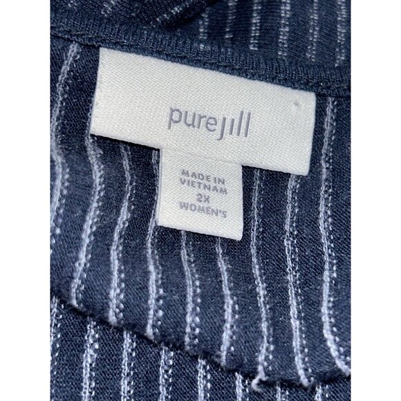 J. JILL Sz PLUS 2X Navy Blue White Stripe Caftan Linen Tee Tunic EUC - Picture 7 of 10